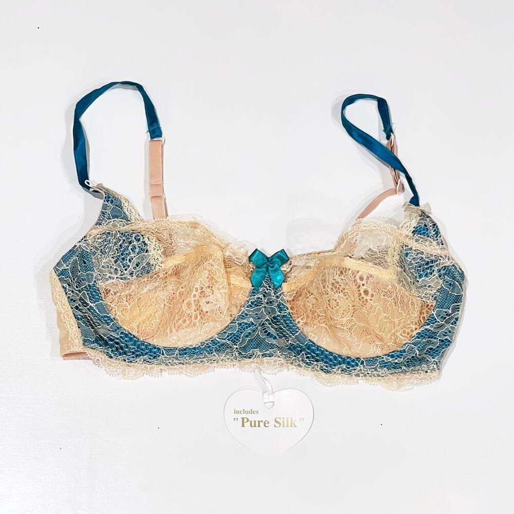 NEW Mimi Holliday 36B Bra Lace Lingerie Damaris Bridal Blue Sheer Underwire Bow